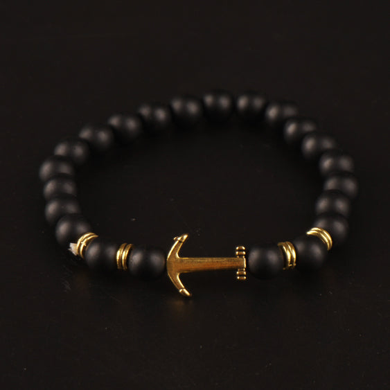 Mens Beads Black Bracelet Anchor Design