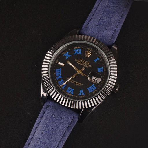 Men's Wrist Watch Black Black Dial with Blue Strap