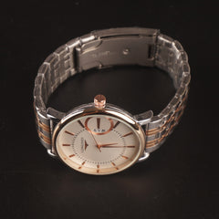 Rose Gold Silver Chain Men's Wrist Watch