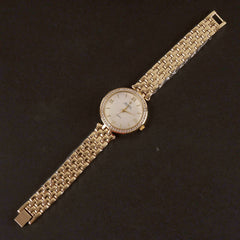 Women Chain Wrist Watch Golden R White