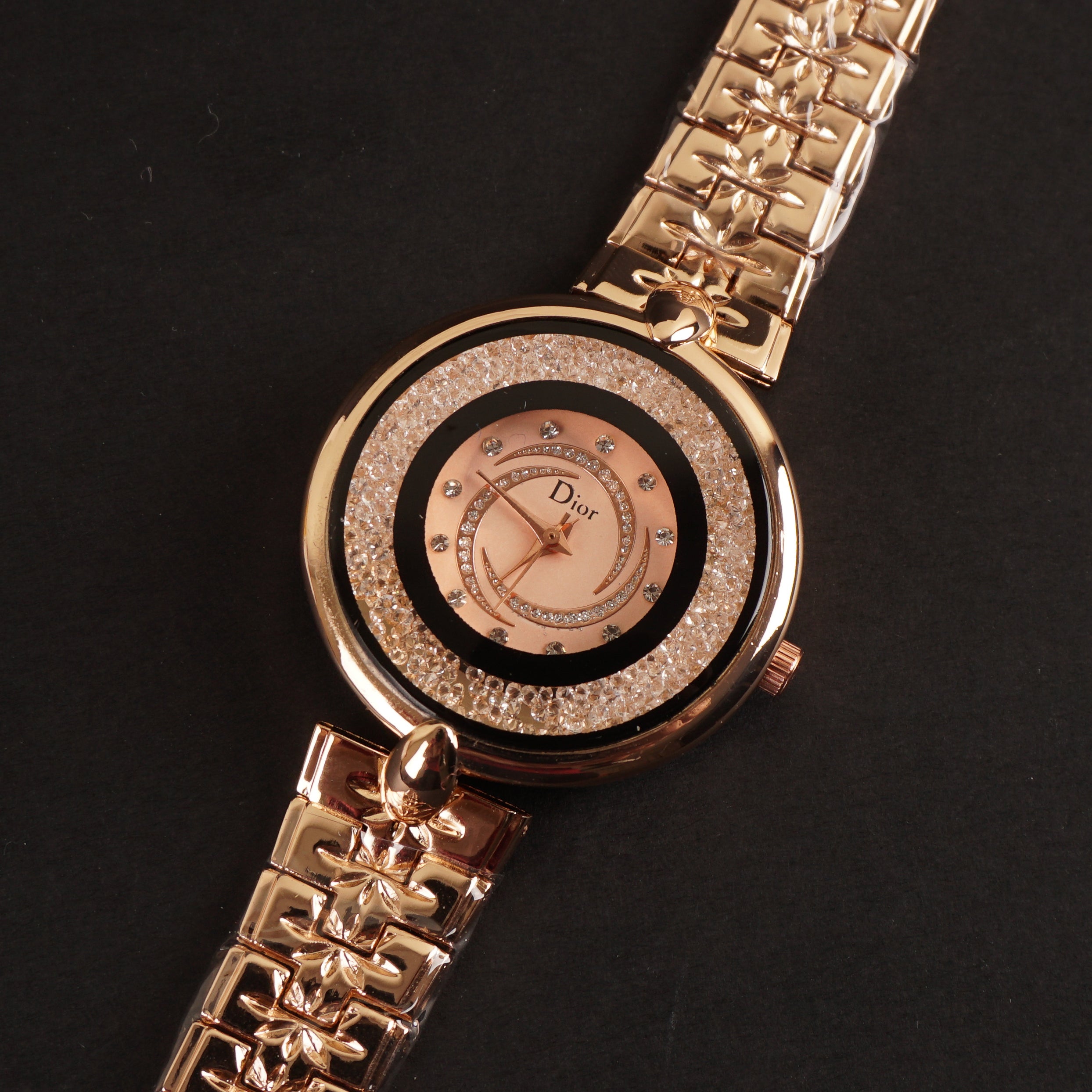 Women Chain Wrist Watch Rosegold D Pink