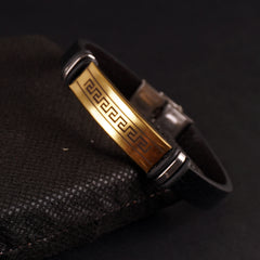 Black Leather Bracelet Golden