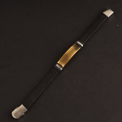 Black Leather Bracelet Golden