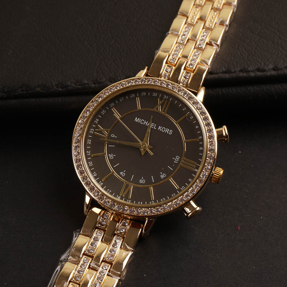 Women Chain Wrist Watch Golden Black MK