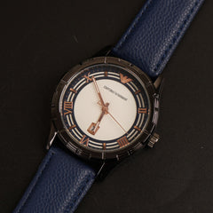 Mens Wrist Watch Blue Strap with Metallic Dial
