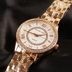 Women Chain Wrist Watch Rosegold White MK