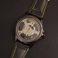 Mens Fancy Watch With Date & Time Black-Yellow Strap