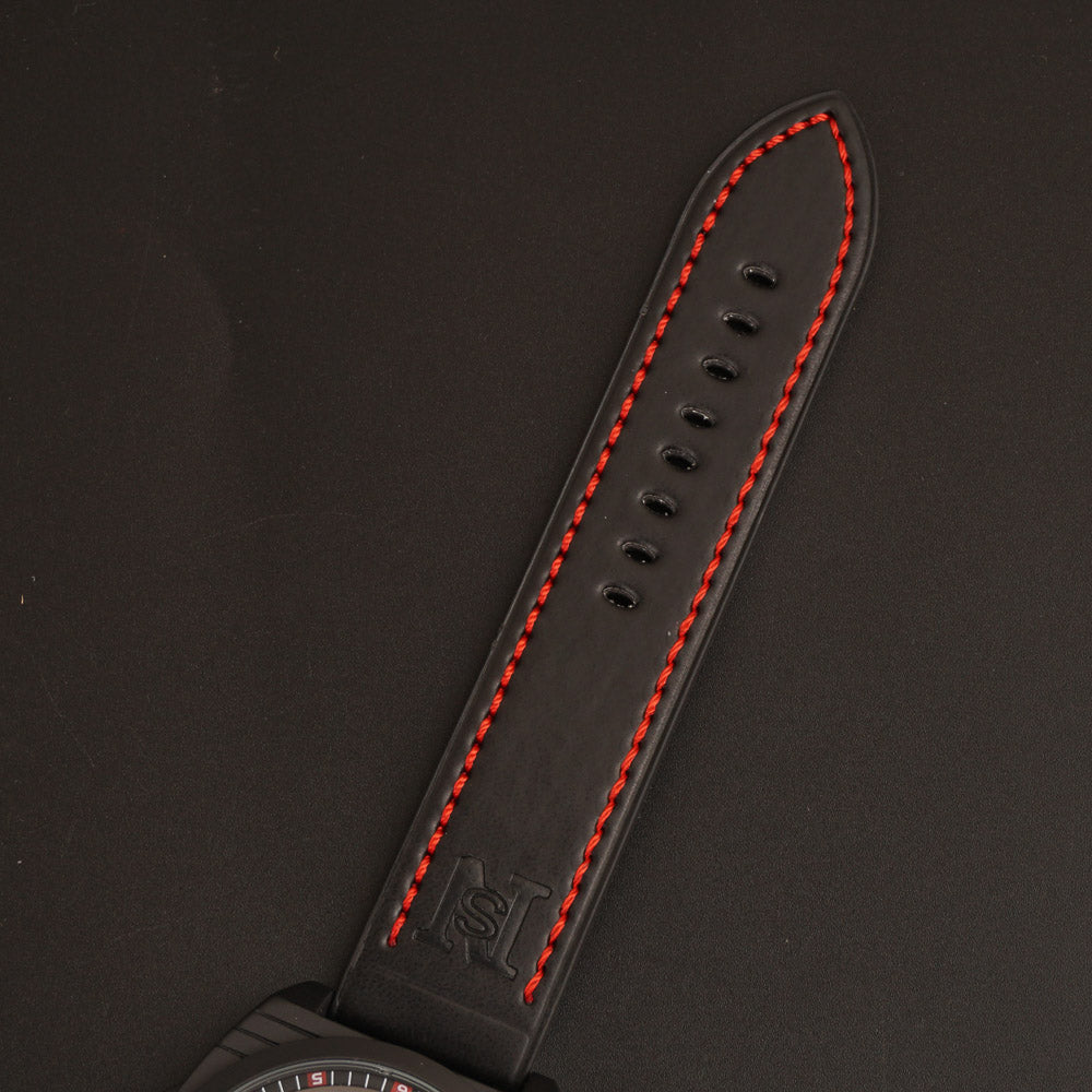Mens Fancy Watch With Date & Time Black-Red Strap
