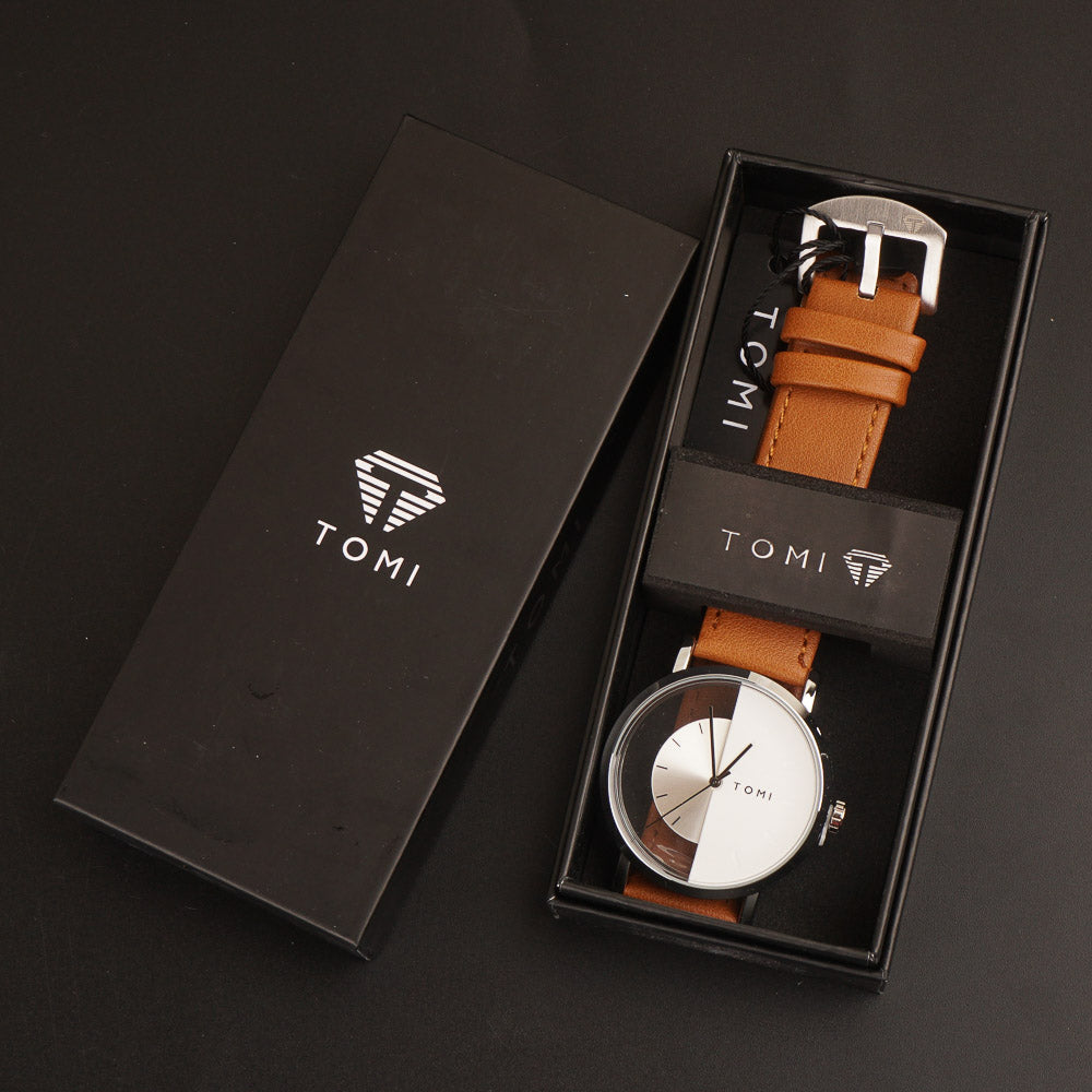 Mens Watch With Date & Time Brown Strap