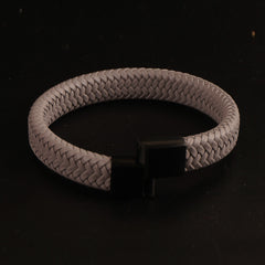 Gray Braided Leather Black Magnetic Lock Fashion Bracelet