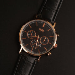 Black Strap Rosegold Dial Fashion Wrist Watch