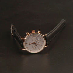 Black Strap Rosegold Dial Fashion Wrist Watch White