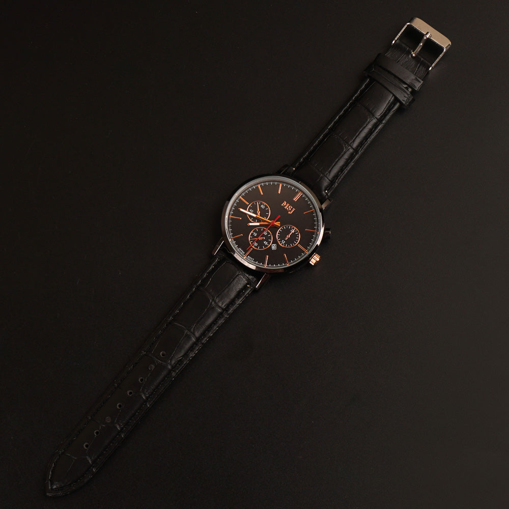 Black Strap Black Dial Fashion Wrist Watch