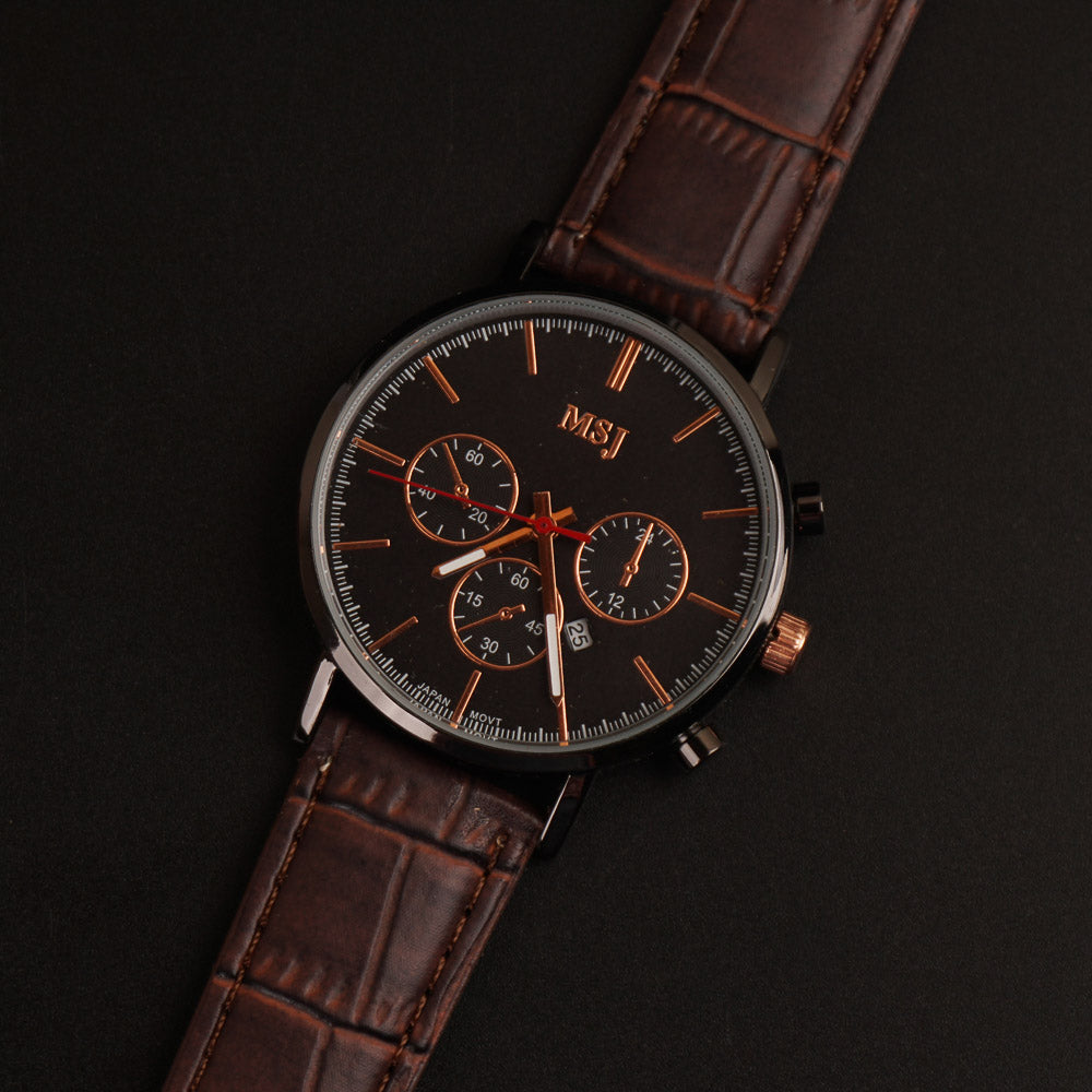 Brown Strap Black Dial Fashion Wrist Watch