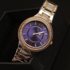 Women Chain Wrist Watch Two Tone Blue DL