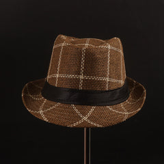 Brown Check Panama Fashion Spring Summer Wide Brim Beach Hat