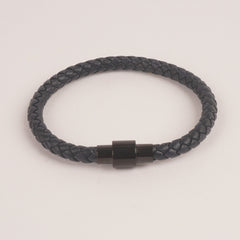 Navy Blue Leather with Black Lock Leather Fashion Bracelet