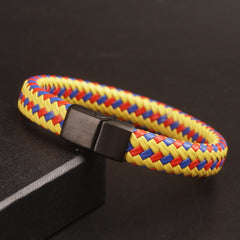 Multi color Leather with Black magnetic lock Leather Bracelet