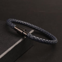 Navy Blue Leather with Black Lock Leather Fashion Bracelet