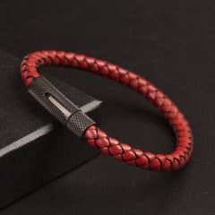Red Leather with Black Lock Leather Fashion Bracelet