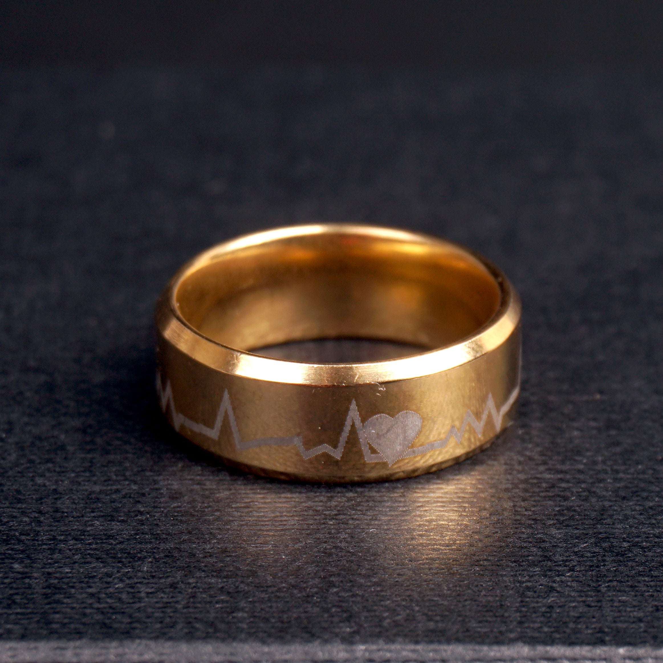 Golden Round Titanium Ring Heart Design