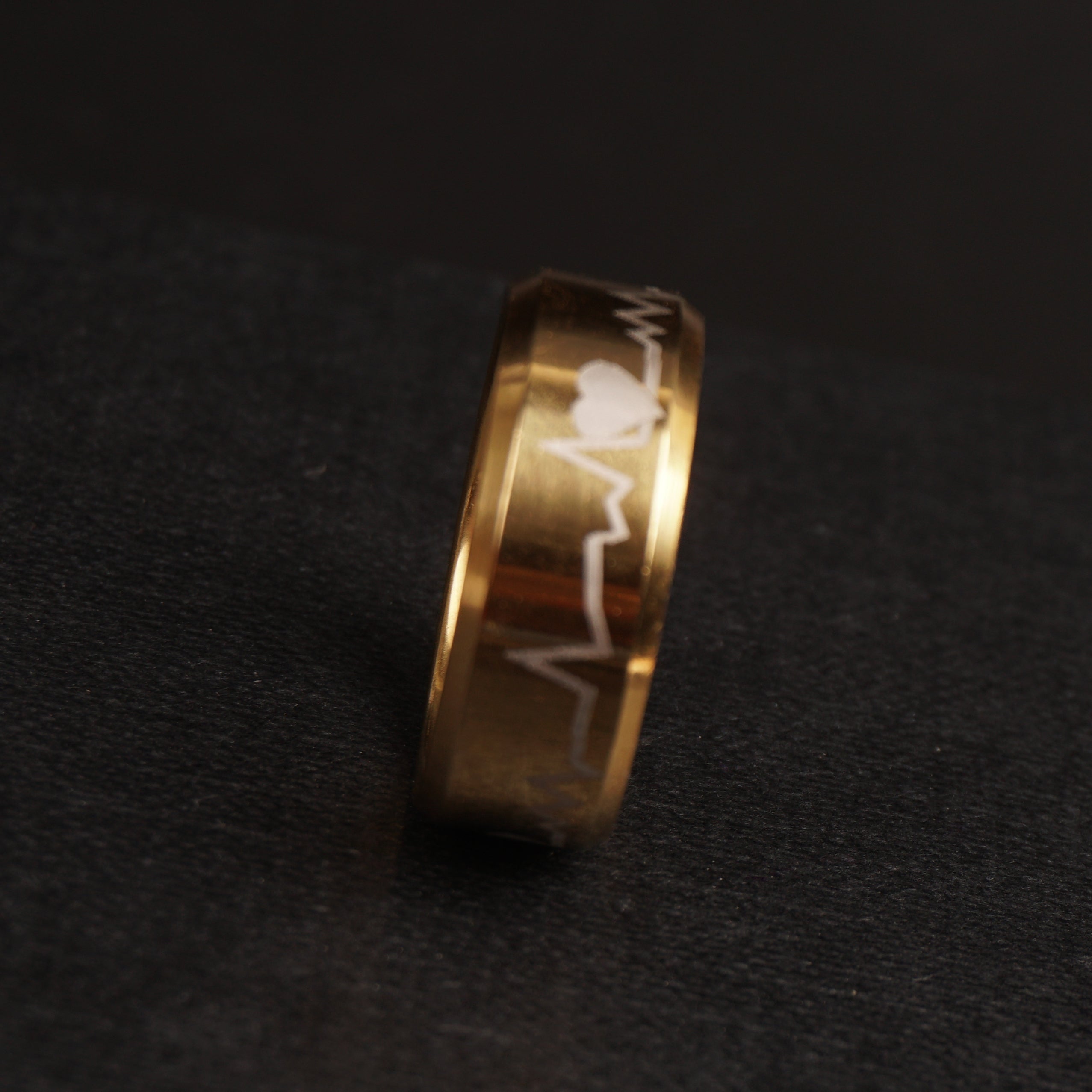 Golden Round Titanium Ring Heart Design