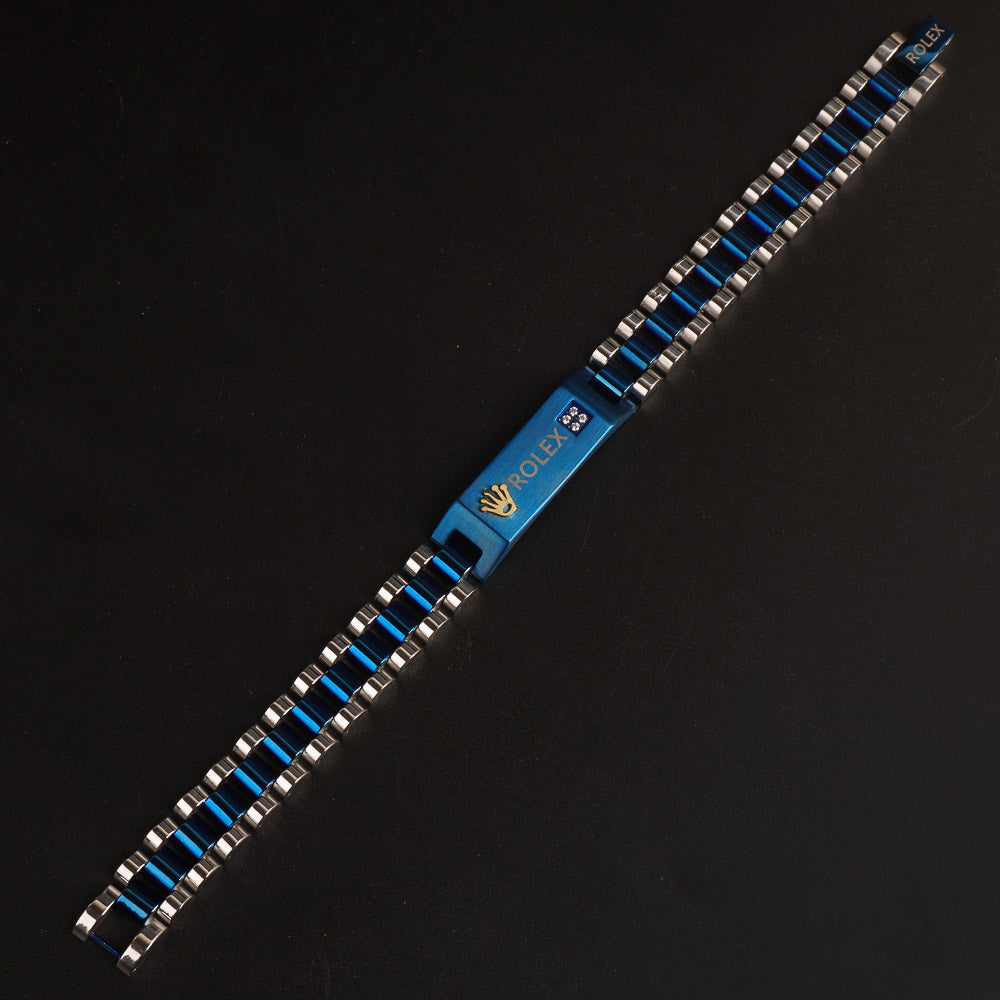 Mens Blue Two Tone Chain Bracelet R