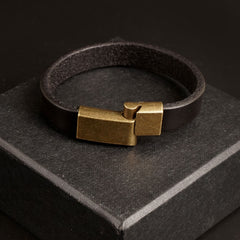 Black Leather Magnetic Clasp Bracelet