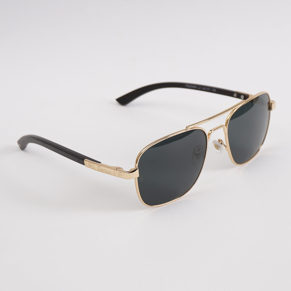 Golden Sunglasses with Black Shade Wooden Stick
