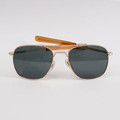 Golden Sunglasses with Black Shade Wooden Stick