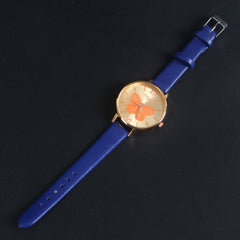 Dark Blue Leather Strap Rose Dial Fashion TM204 Women Wrist Watch