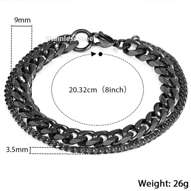 Double Cuban Polished Stainless Steel Chain Bracelet