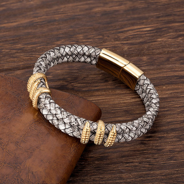 Gold Dragon Claw Fashion Handmade Rope Gray Vintage Leather Bracelet