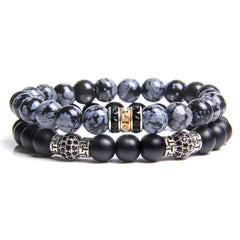 Grayish 2pcs set black Alabaster beads bracelet