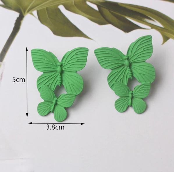Green Color Butterfly Dangle Earrings Korean Fashion Flower Long Hanging Earrings