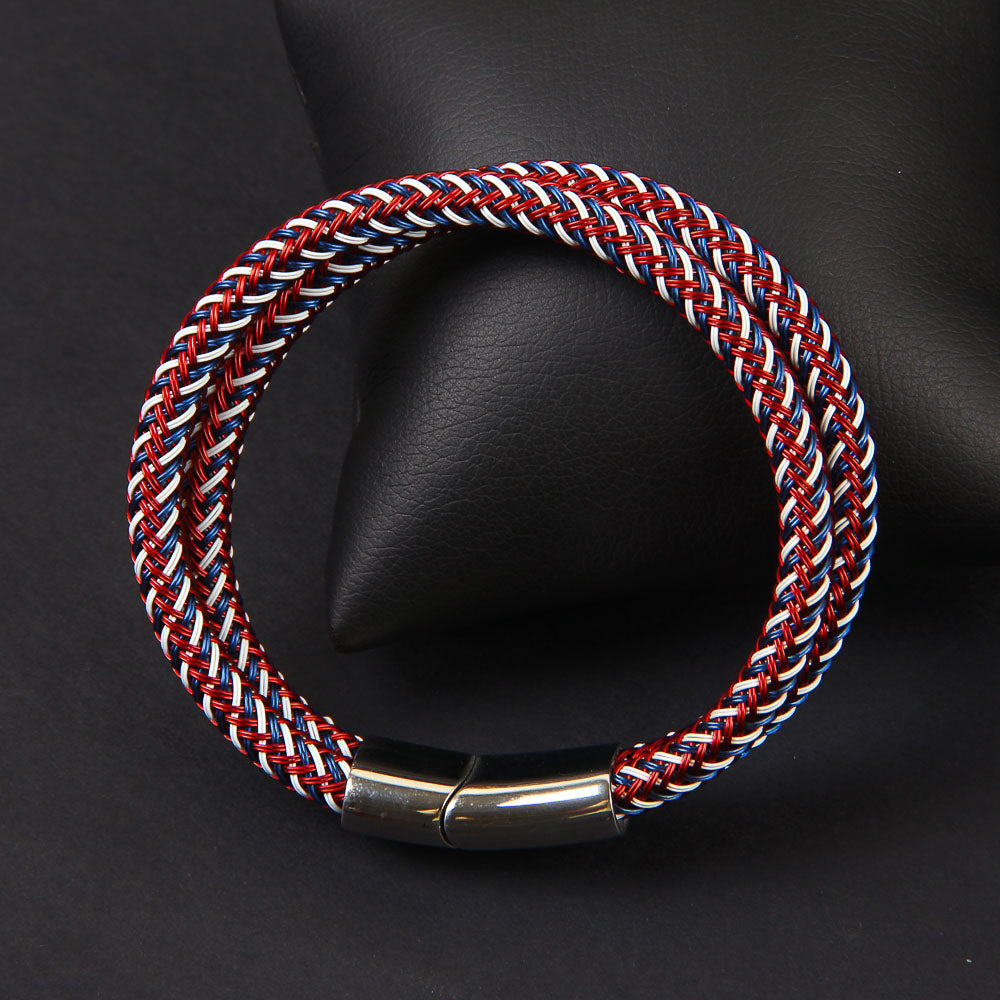Multi Color Braided Stitching Combination Classic Style Magnetic Lock Bracelet