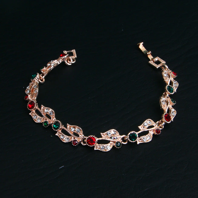 Red And Green Stone Link Golden Bracelet