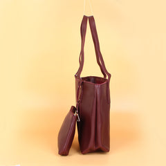 Womens Tote Dark Maroon Bag With Pouch Purse