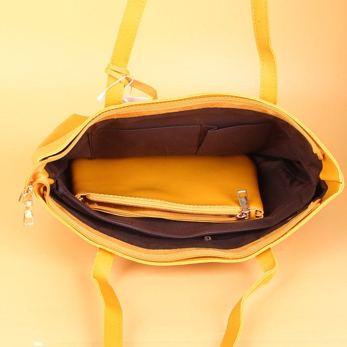 Womens Tote Yellow Bag With Pouch Purse