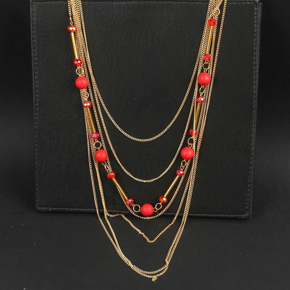 Women Long Chain Necklace Red