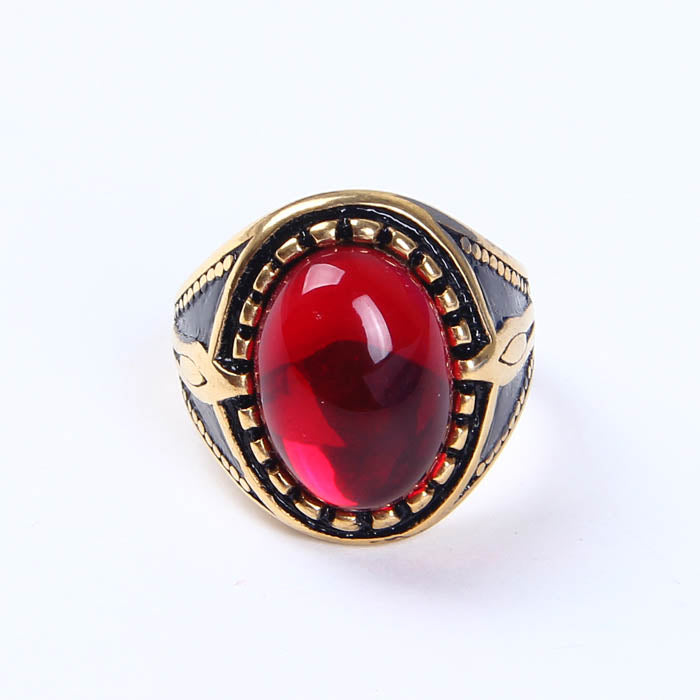 Fancy Red Stone Golden Ring