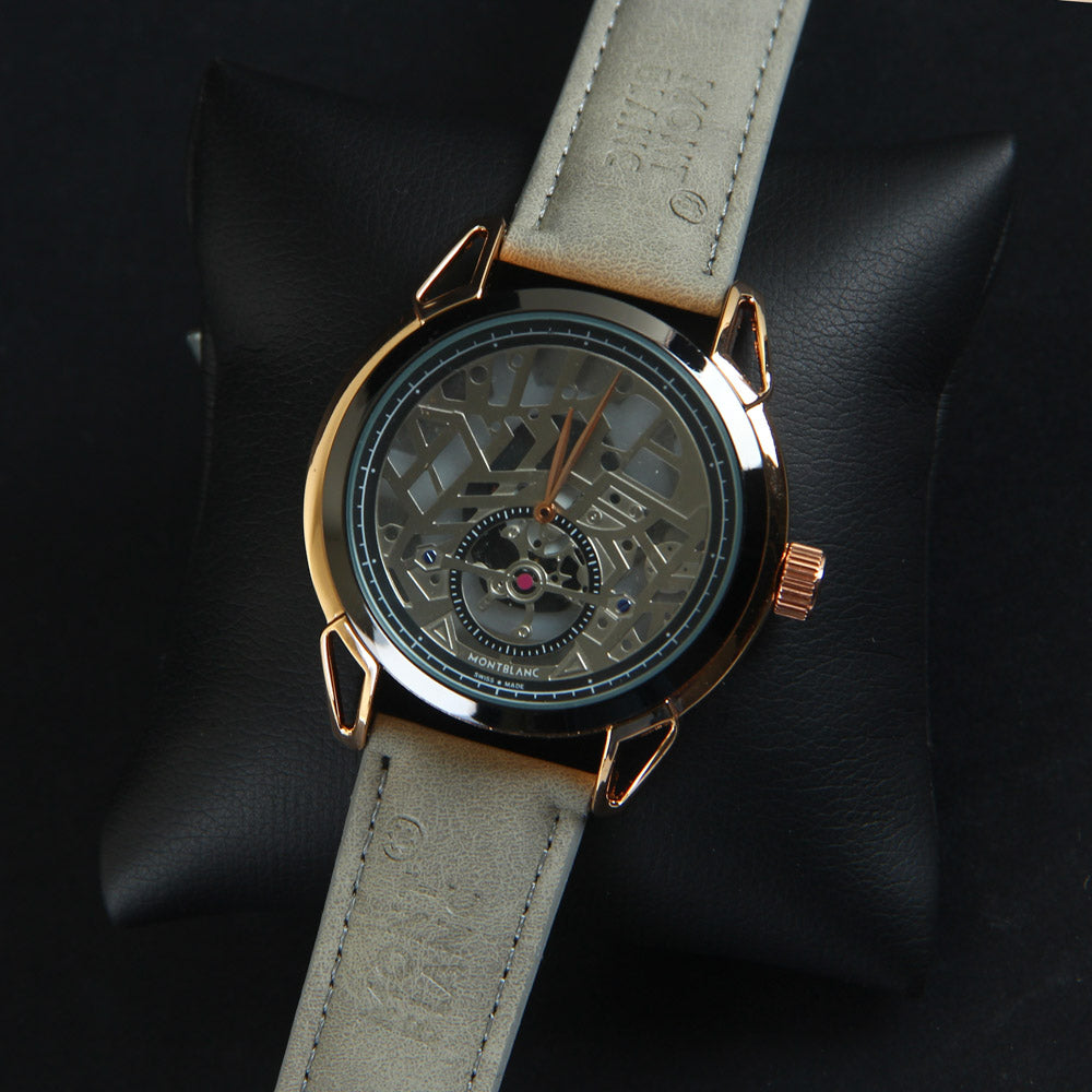 Men's Wrist Watch Rosegold Black Dial with Grey Strap