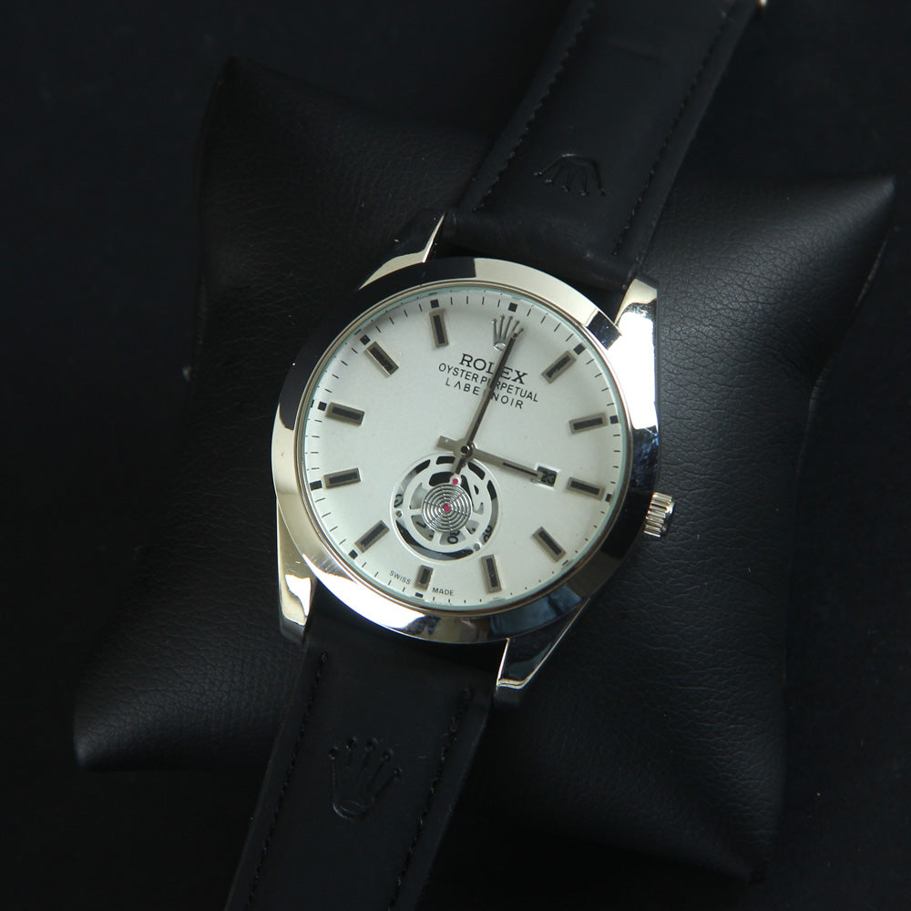 Men's Wrist Watch Silver Dial with Black Strap