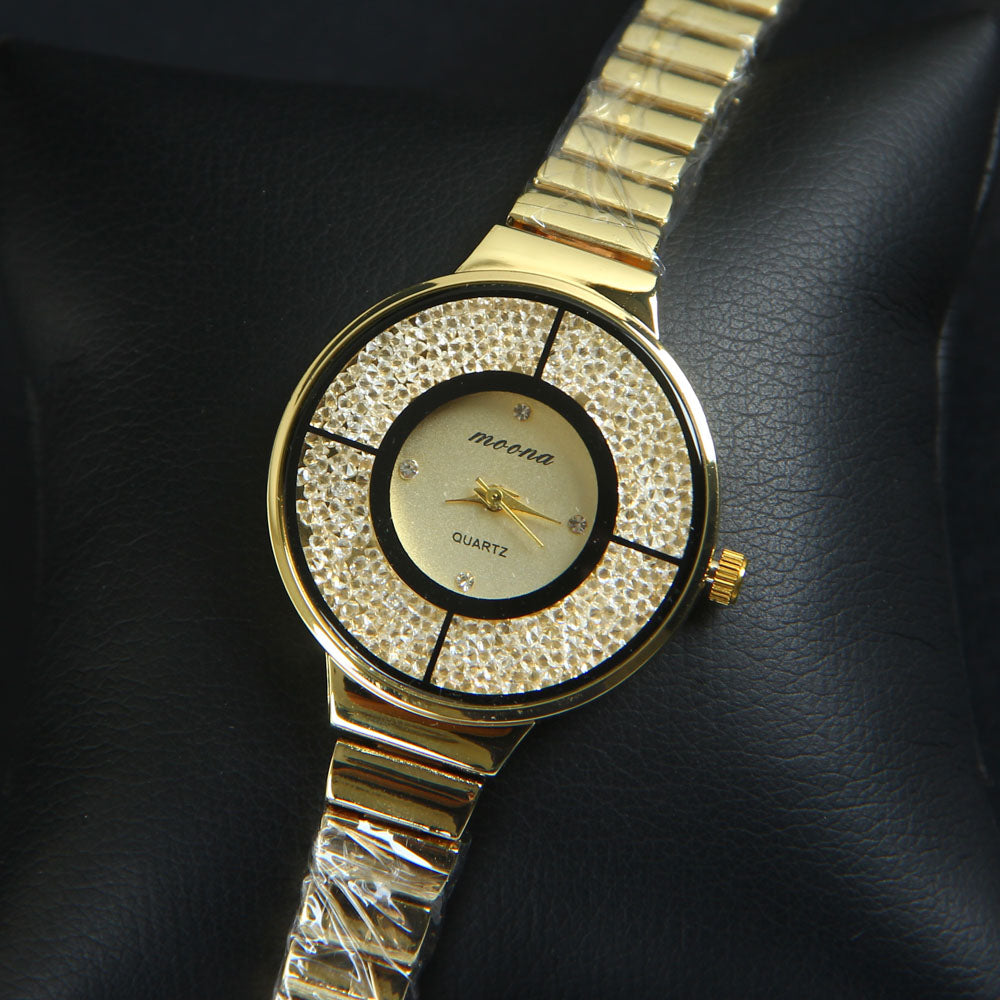 Golden Chain Golden Black Lines Women's Wrist Watch