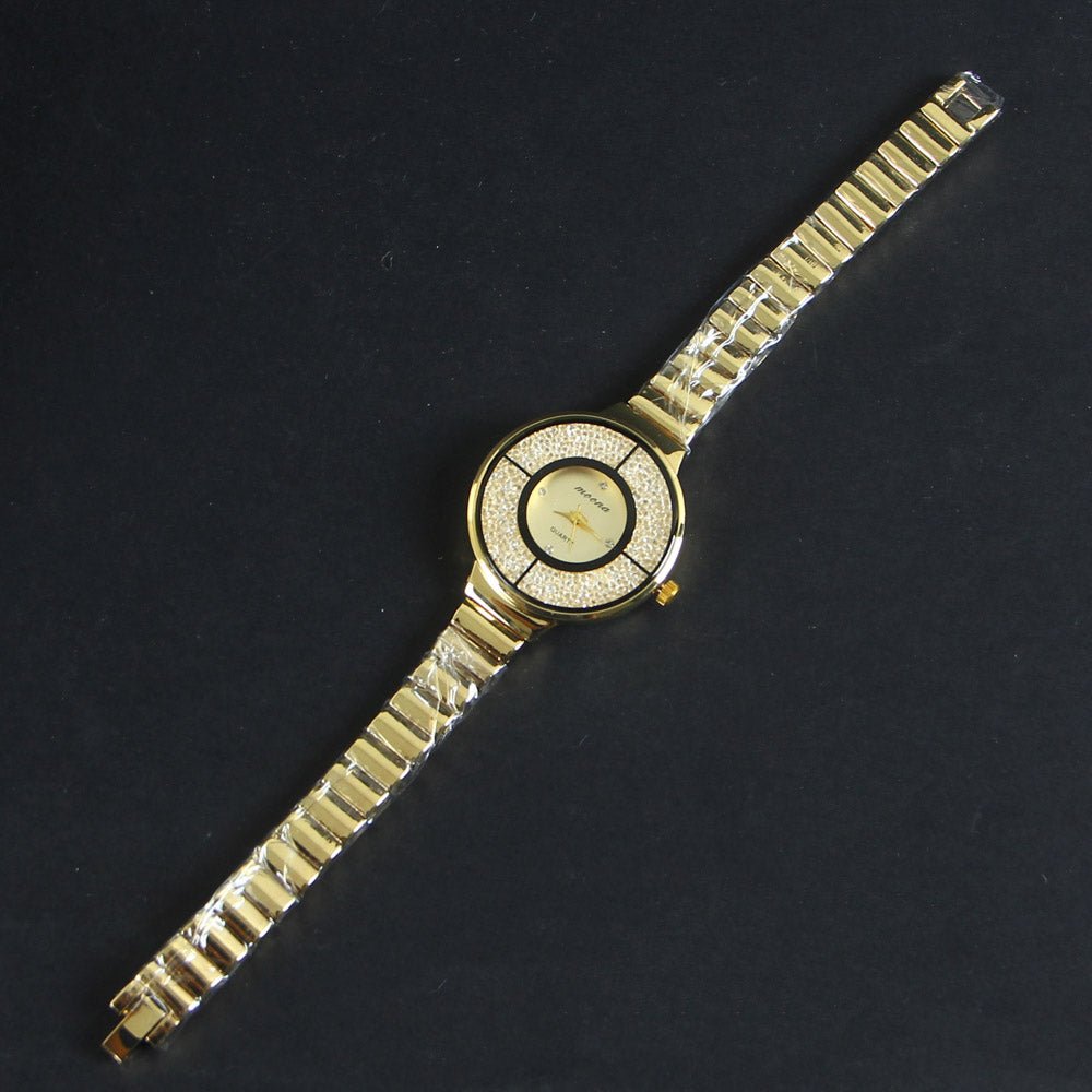 Golden Chain Golden Black Lines Women's Wrist Watch