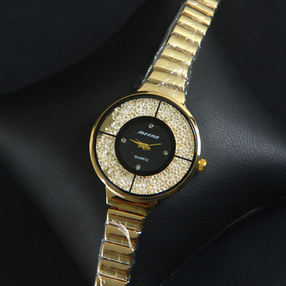 Golden Chain Golden Black Dial Women's Wrist Watch