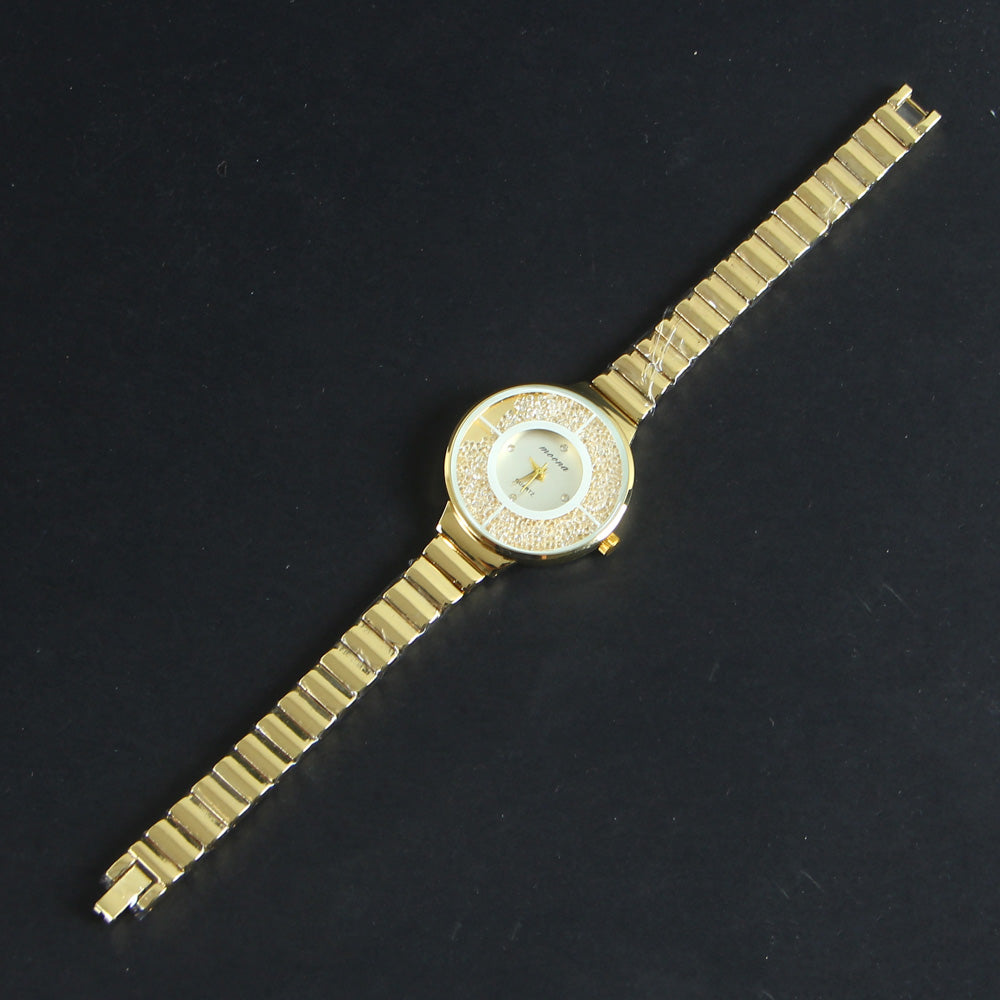 Golden Chain Golden White Lines Women's Wrist Watch