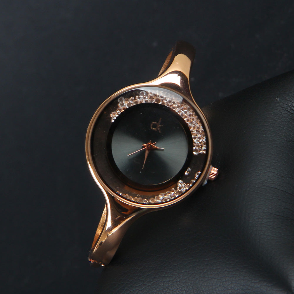 Women's Bracelet Wrist Watch Rosegold Watch With Black Dial