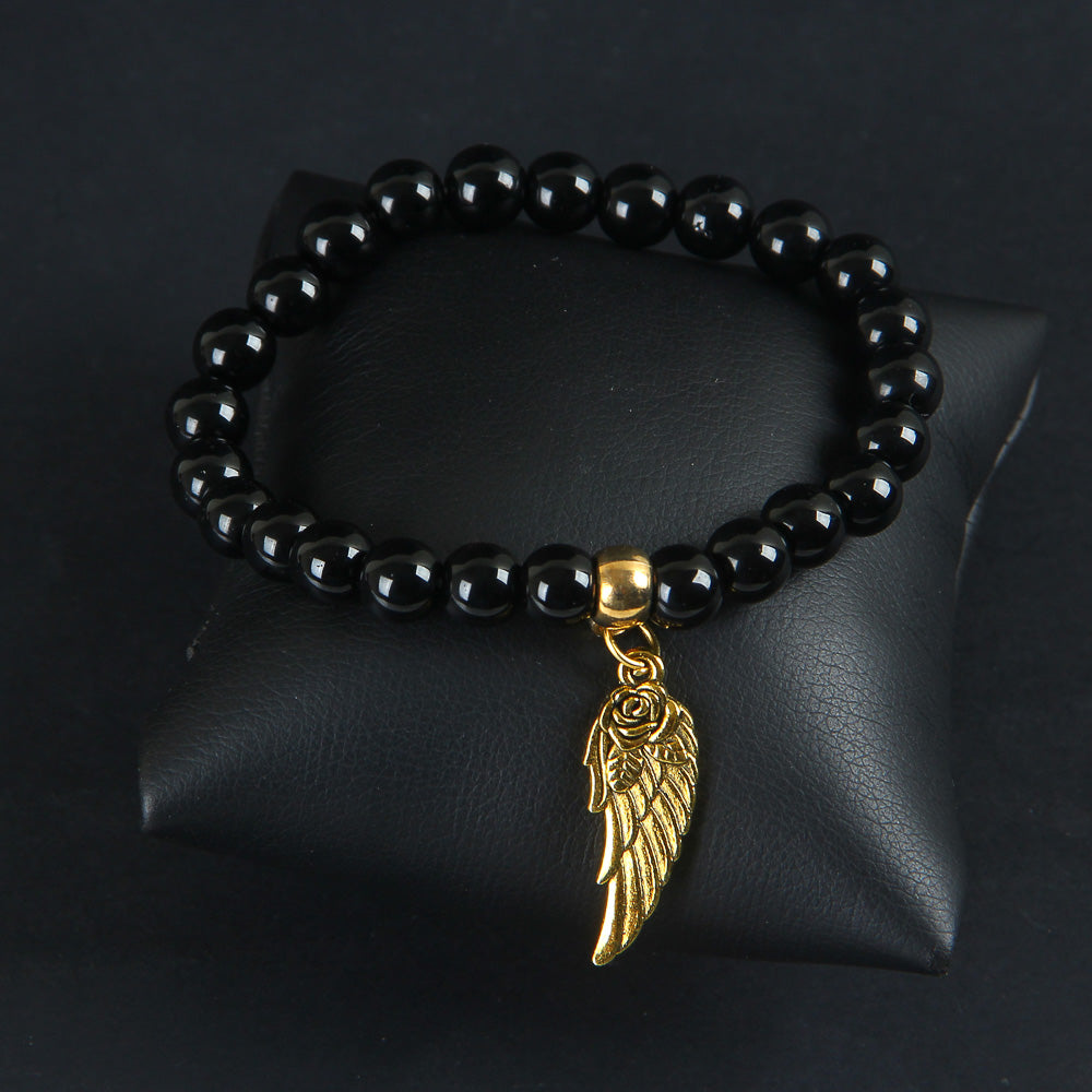 Black Beads Bracelet with Leaf