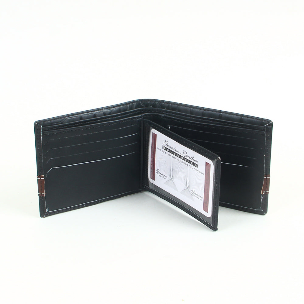 Genuine leather wallet for men black with brown strip